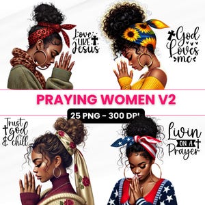 25 Black Girl Praying Clipart, Black Girl Clipart-bundel, African American Clipart, Black Girl svg, godin vrouwen clipart bundel, Afro Woman