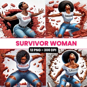 Cliparts de femmes noires, femmes noires avec phrases inspirantes, illustrations de femmes africaines, art IA, Survivor Women