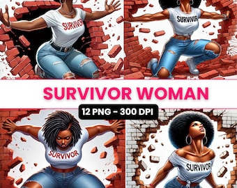 Survivor Black Women Clipart: Empowering Warrior PNG (Digital Download)