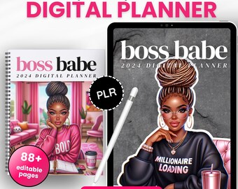 Boss Babe Digital Planner 2026 : PLR Customizable Canva Template