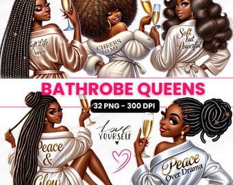 Black Girl Clipart: Luxury Bathrobe Queens PNG Bundle