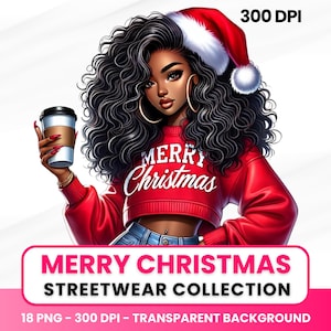 Black Girl kerst clipart, kerst illustraties