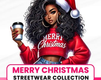 Black Girl Christmas Clipart: Afro Women PNG Illustrations (Digital Download)
