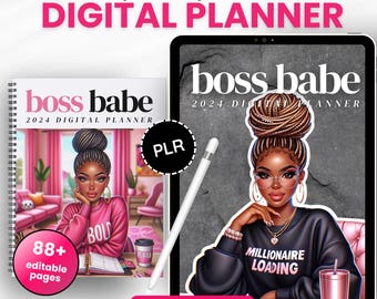 Boss Babe Digital Planner 2024-2025: PLR Customizable Canva Template