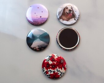 Lot de 5 Magnets personnalisés avec Photos ou Texte , Taille 5,8 cm, idées cadeaux de noël