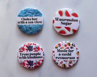 Set of 4 Harry Styles Magnets or Badges/Pins, birthday gift ideas