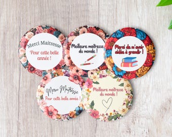 Personalized pins or magnets: Thank you teacher, thank you teacher, end-of-school-year gift