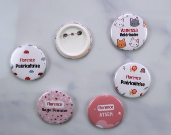 Pin's métiers  , badges infirmière, badges puéricultrice, badges ATSEM,  idées cadeaux