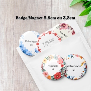 Badges/Magnets personnalisés avec texte , Pin's personnalisés, idéal pour les mariages, séminaire, cadeaux d'anniversaires, Baby Shower