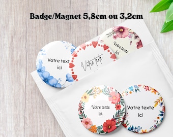 Badges/Magnets personnalisés avec texte , Pin's personnalisés, idéal pour les mariages, séminaire, cadeaux d'anniversaires, Baby Shower