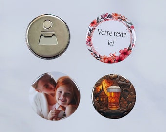 Personalized bottle opener magnet with Photos or Text, Size 5.8 cm, birthday gift idea for men and women