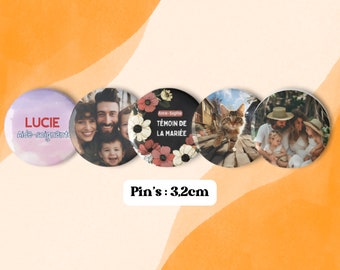 Badges/Pin's personnalisés avec Photos ou Texte , Taille 3,2 cm , idées cadeaux d'anniversaires