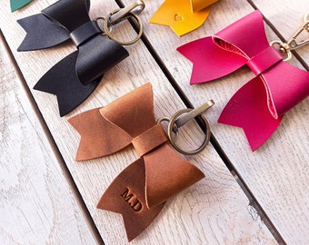 Nappa Leather Bow Keychain, Personalized Lovely Bow Keyring, Bag Charm Purse Accessories, Girlfriend Gift Purse Bow with a Hardware