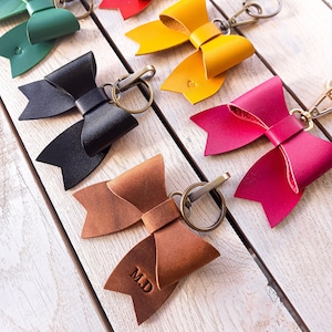 Nappa Leather Bow Keychain, Personalized Lovely Bow Keyring, Bag Charm Purse Accessories, Girlfriend Gift Purse Bow with a Hardware
