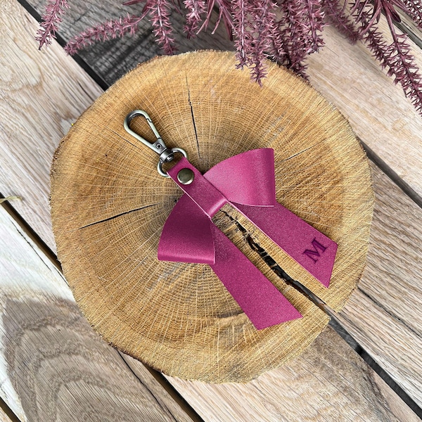 Nappa Leather Droopy Bow Keychain, Personalized Lovely Bow Keyring, Bag Charm Accessories, Girlfriend Gift, Bow Purse Hardware Carabiner