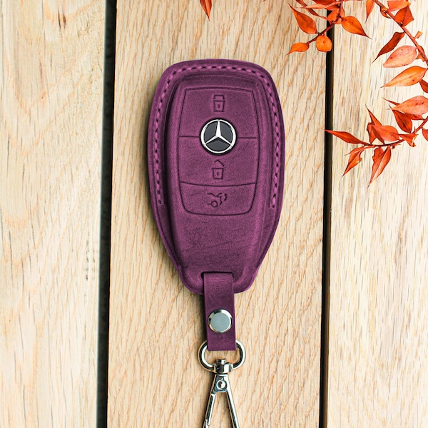 Mercedes E-S-G Series AMG Crazy Leather Key Fob Case Smart Key Cover Protector, Personalized Handm Keychain Holder ürününün kopyası