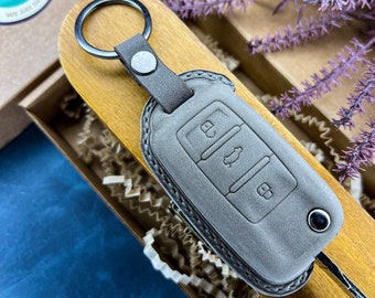 SKODA Octavia Fabia Rapid Superb lederen sleutelhangerhoes, VW Seat-sleutelhangerhoes, handgemaakte lederen sleutelhangerhouder shell-beschermer