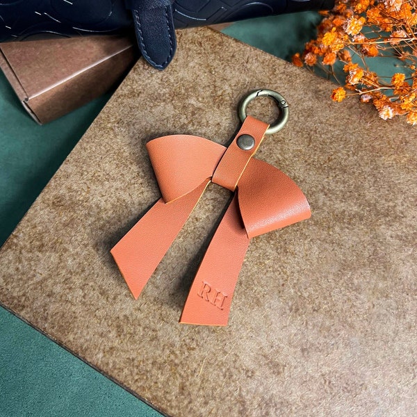 Nappa Leather Bow Keychain, Personalized Lovely Bow Keyring, Bag Charm Accessories, Girlfriend Gift, Bow Purse Hardware Carabiner