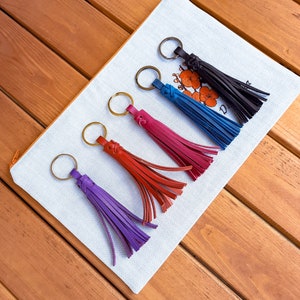 Leather Tassel Keychain, Handmade Lovely Tuft Keyring, Bag Charm Accessories, Girlfriend Gift, Bow Purse Hardware