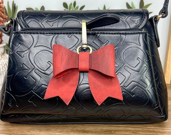 Crazy Horse Leather Bow Keychain, Personalized Lovely Keyring, Bag Charm a, Girlfriend Gift,Purse Hardware