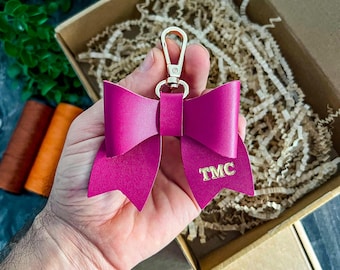 Nappa Leather Bow Keychain, Personalized Lovely Bow Keyring, Bag Charm a, Girlfriend Gift, Bow Purse Hardware