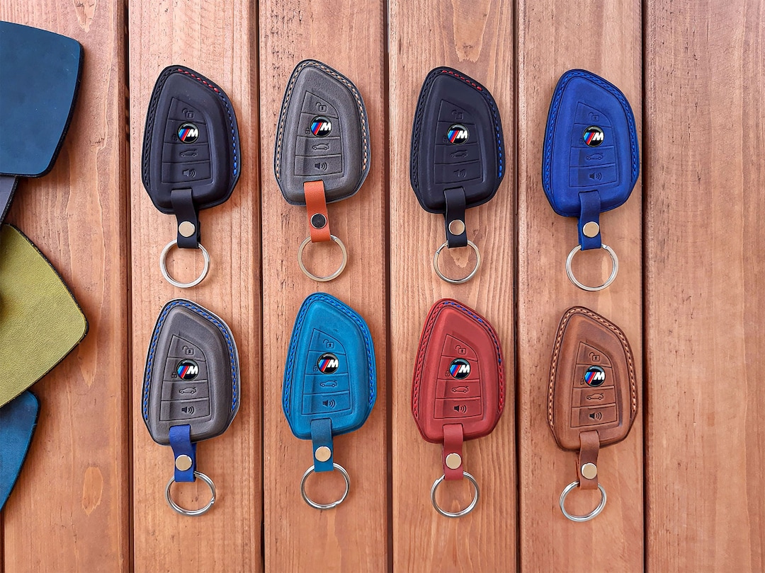 BMW Series Keychain Fob Case With Colored Stitching, Handmade Leather ...