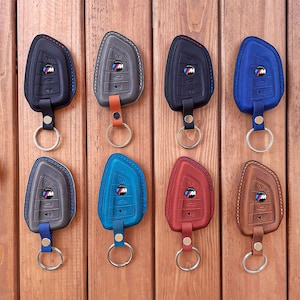 BMW Series Keychain Fob Case with Colored Stitching, Handmade Leather Key Cover, Personalized Key Holder Protector Car