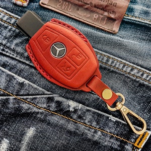 Mercedes Benz AMG S E C 63 Leather Key Case, Personalized Leather Key Fob Cover Holder, Remote Key Shell, Key Protector