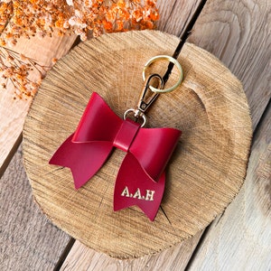 Nappa Leather Bow Keychain, Personalized Lovely Bow Keyring, Bag Charm Girlfriend Gift, Leather Bow Purse Accessories with Hardware