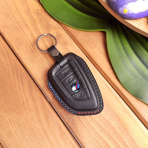 BMW Series Keychain Fob Case with Colored Stitching, Handmade Leather Key Cover, Personalized Key Holder Protector Car
