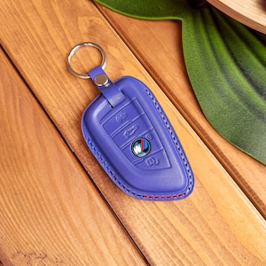 BMW Series Keychain Fob Case with Colored Stitching, Handmade Leather Key Cover, Personalized Key Holder Protector Car