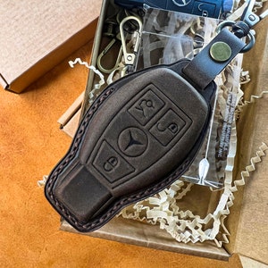 Mercedes Benz Leather Key Fob Case, Key Fob Cover, Personalized Key Fob Holder, Key Protector AMG Car Logo