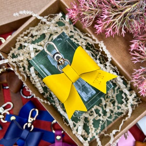 Nappa Leather Mini Bow Keychain, Personalized Lovely Bow Keyring, Bag Charm Accessories, Girlfriend Gift, Bow Purse Hardware