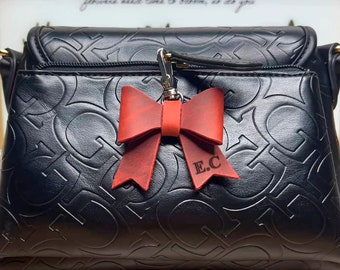 Crazy Horse Leather Mini Bow Keychain, Personalized Lovely Bow Keyring, Bag Charm Accessories, Girlfriend Gift, Bow Purse Hardware