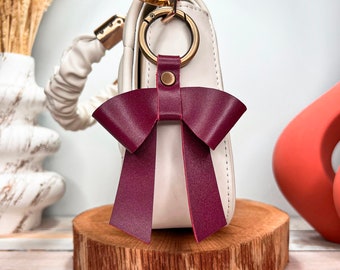 Nappa Leather Bow Keychain, Personalized Lovely Bow Keyring, Bag Charm Accessories, Girlfriend Gift, Bow Purse Hardware Carabiner