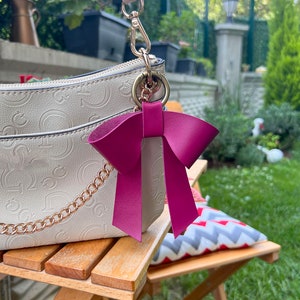 NEW - Nappa Leather Bow Keychain, Personalized Lovely Bow Keyring, Bag Charm Accessories, Girlfriend Gift, Bow Purse Hardware Carabiner