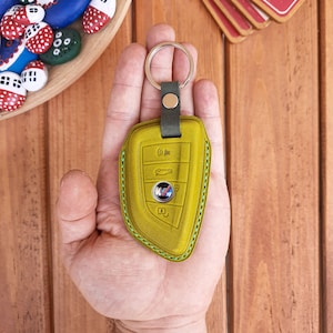 BMW Series Keychain Fob Case with Colored Stitching, Handmade Leather Key Cover, Personalized Key Holder Protector Car