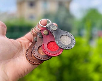 Personalized Leather AirTag Case, Keychain Protective Cover