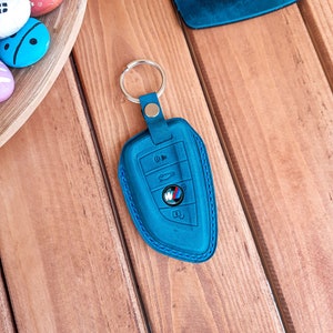 BMW Series Keychain Fob Case with Colored Stitching, Handmade Leather Key Cover, Personalized Key Holder Protector Car