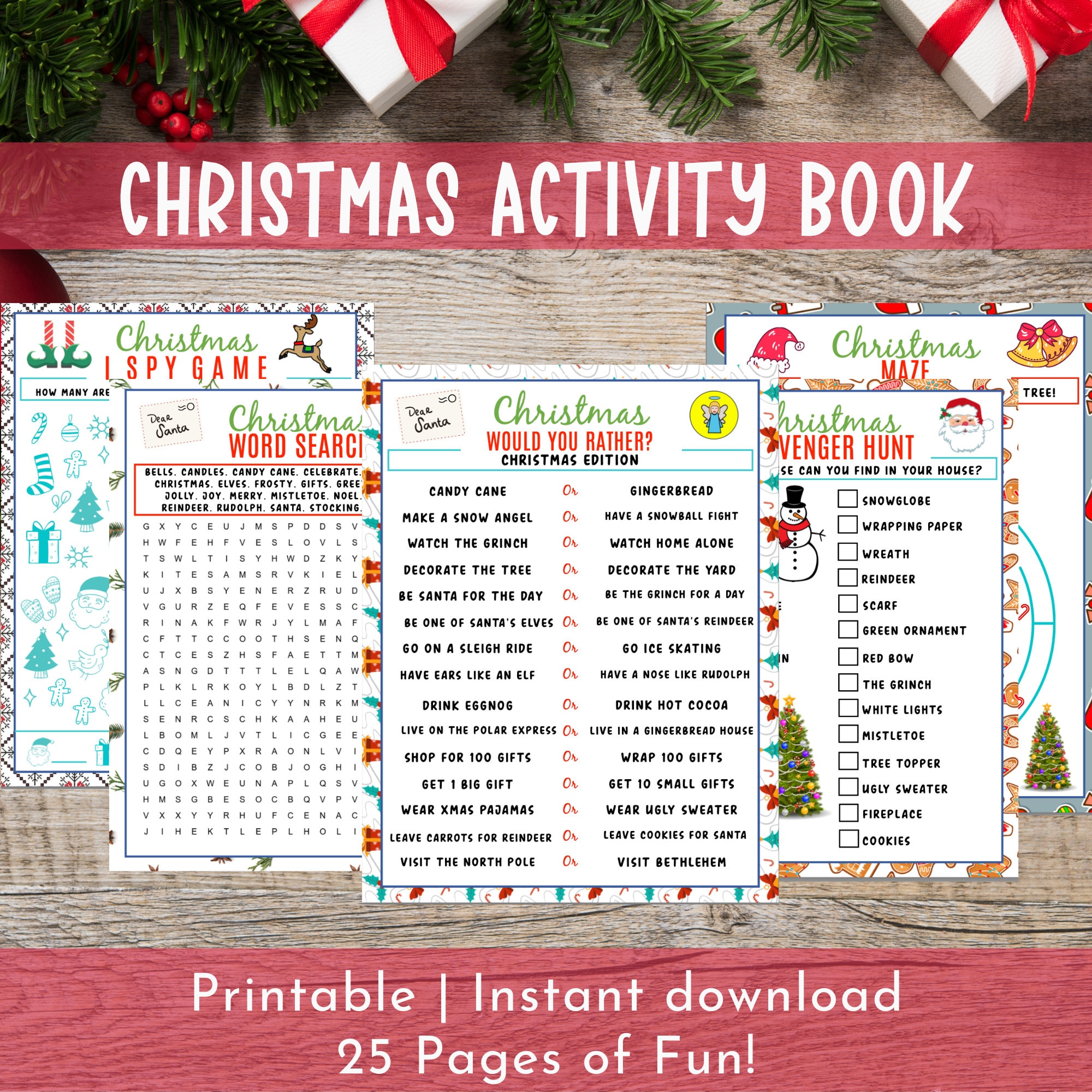Christmas Activity Book Family Christmas Games Christmas Printable Printable Activity Book Family Games Holiday Party Games Download
