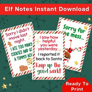 Notas de elfo para impressão de Natal Digital Instantâneo Download mensagem de elfo 2x3 Tamanho pequeno Nota de elfos Ideias rápidas papelaria de elfo