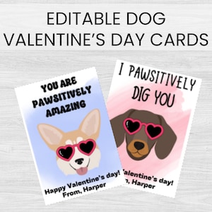 Welpe Valentinstag | Hund Valentinstag | Druckbare Valentinstagskarten für Kinder | Klasse Valentinskarten | individuell bearbeitbare Valentinsgrüße