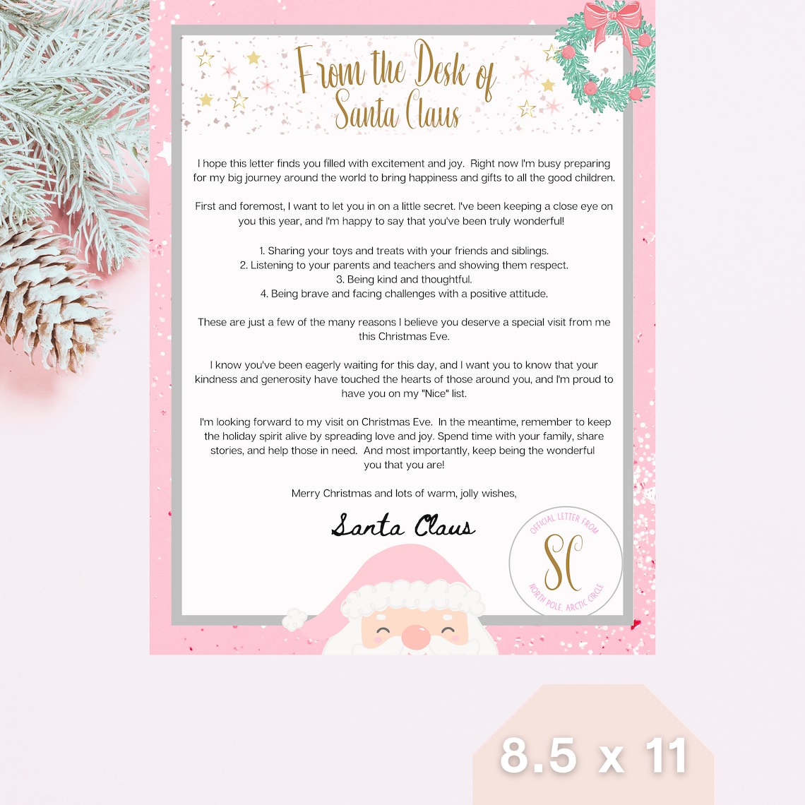 Letter From Santa Pink Santa Printable Santa Letter - Etsy