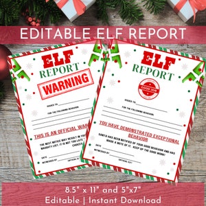 Bewerkbare elfrapportkaart afdrukbaar | Elfrapporten | Kerstelfrapport | Aangepaste Elf-rapportkaart | Elfenkerstkaart | Accessoires voor elfen