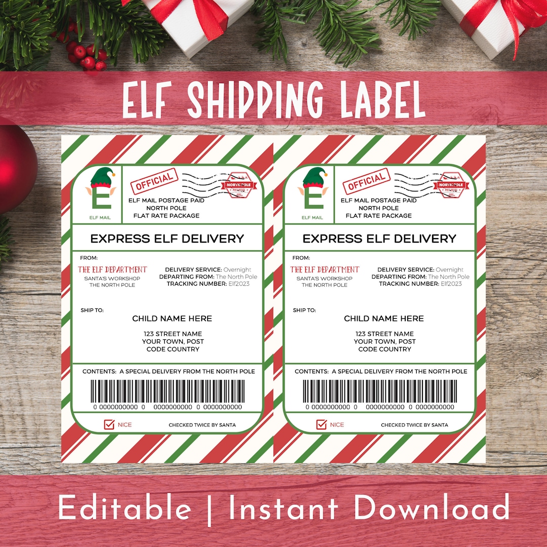 Custom Elf Shipping Label Printable Christmas Elf Label Editable Custom Elf Shipping Label Printable Christmas Elf Label Editable