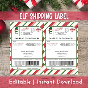 Etiqueta de envío de elfo personalizada / Etiqueta de elfo navideño imprimible / Etiqueta de correo del Polo Norte de Papá Noel editable / Etiqueta de llegada de elfo / Elfo imprimible