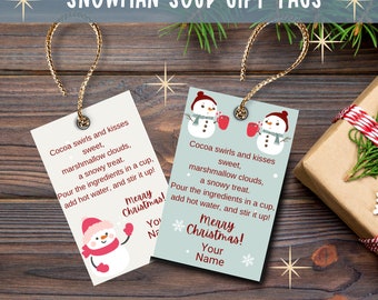 Sopa de muñeco de nieve / Cacao caliente imprimible / Regalo escolar / Regalo de vacaciones en el aula / Regalo de chocolate caliente / Etiqueta de chocolate caliente / cacao caliente personalizado