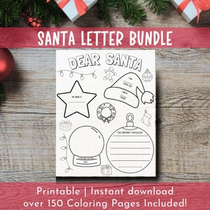 Carta para imprimir para o Papai Noel | Livro de atividades | Baixar Papai Noel de Natal | Natal para imprimir | Livro para colorir de Natal | Pacote de Natal
