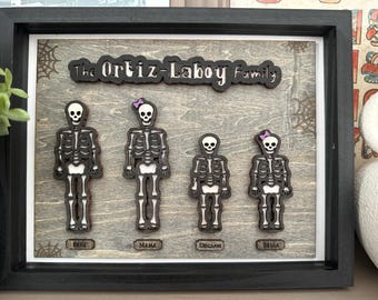 Halloween Family Sign, Skeleton Family, Personalized Family Sign, Fall Decor, Fall Sign, Family Gift, Halloween Decor, Spooky Sign