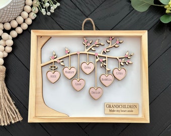 Family Tree Hanging Heart, 3D Decoration or Gift, Mothers Day Gift, Gift for Mom, Gift for Grandma, Mothers Day, Custom for Mom